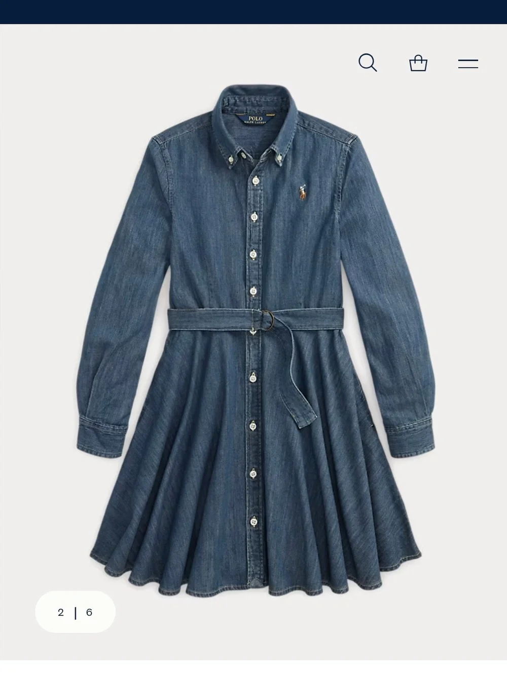 Ralph Lauren Girls' Belted Cotton Denim Shirtdress Sz 8